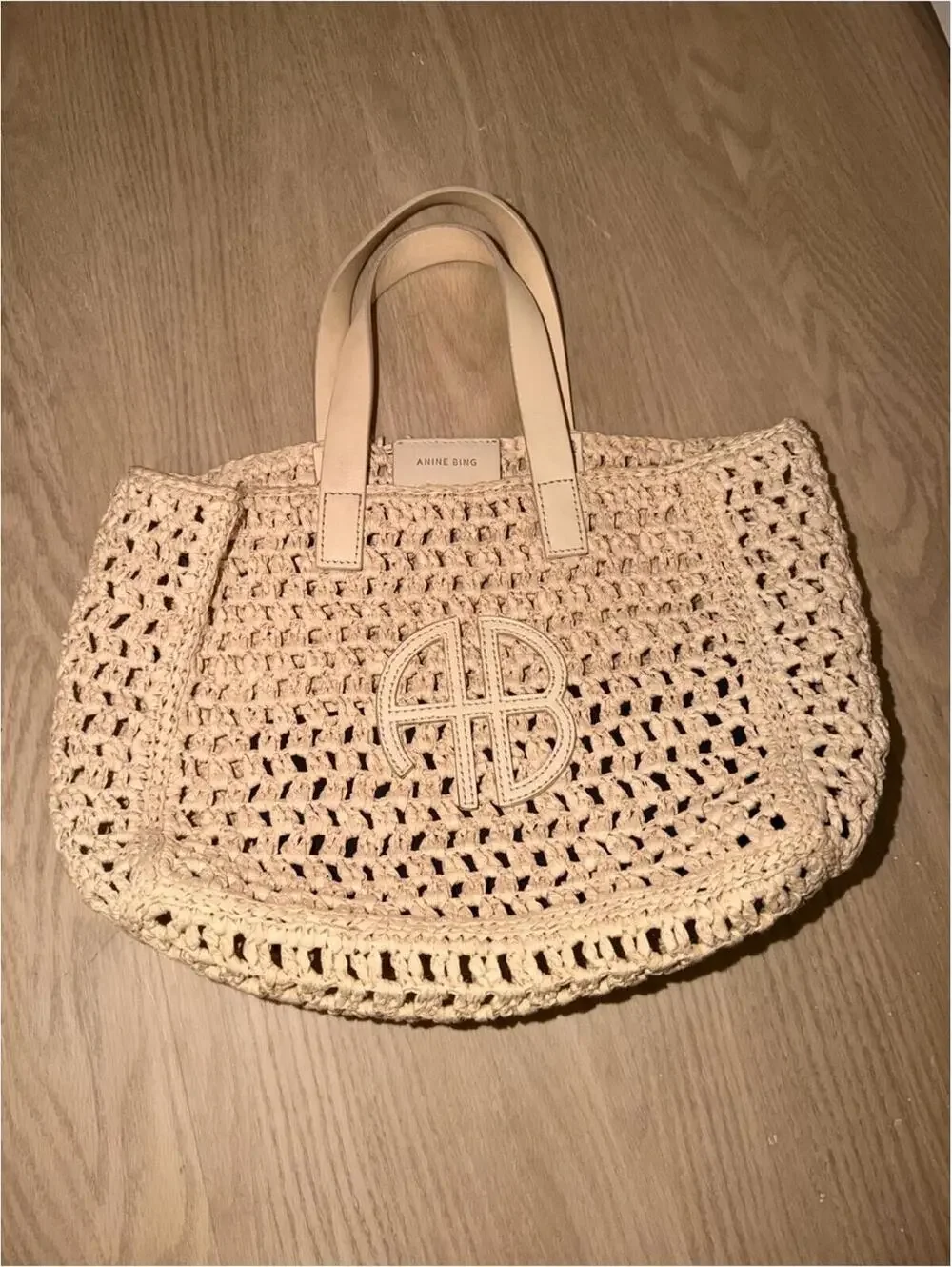 Anine Bing Cream Crochet mini Tote Bag